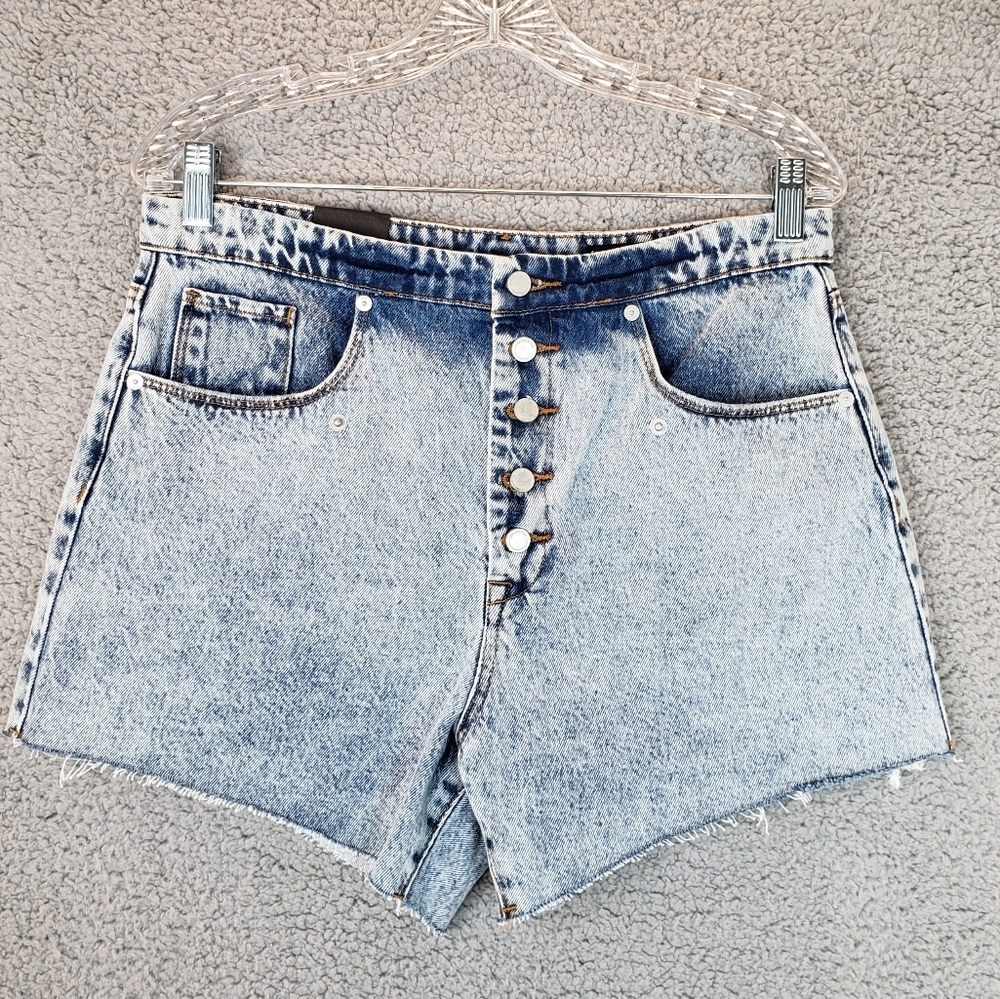 Blanknyc High Rise Exposed Button Fly Cut Off Raw Hem Denim Jean Shorts Sz 30
